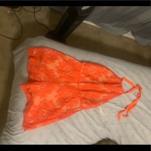 Backless aqua lace romper